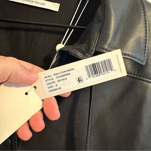 NWT Rebecca Taylor Black Faux Leather Long Sleeve Romper 6 - Picture 12 of 13